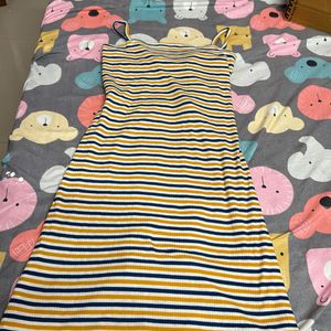 Multicolor Stripe Print on Cotton Yarn Dyed Dress