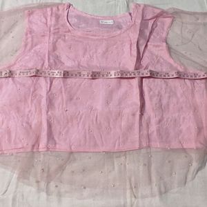 Women Pink Net Crop Top