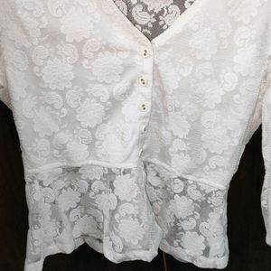 Beautiful White Net Top With Floral Design