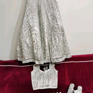 White Colour Heavy Mirror Worked Lehenga