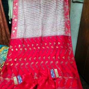 Red And Cream Nice Saree.