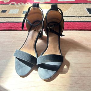 Black Open Toe Low Heels