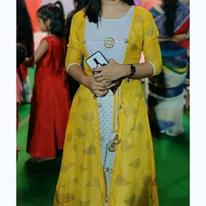 Beautiful Yellow shrug with white kurta | M