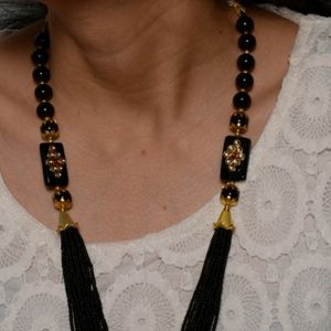 Black Necklace With Earrings.   Jaipurjewelry, Kundanjewelry, Beadsnecklace, Earrings, Chokerset, Peacockjewellery Forever21, Beauty, Women's,  Bridaljewellery,  Biba, Shein, Ethnic, Western,