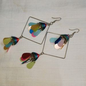 Square Dangle Earrings with Multicolor Petals