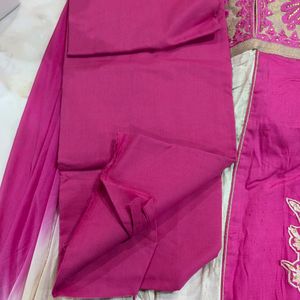 Pink And Cream Color Suit Set- unstitched