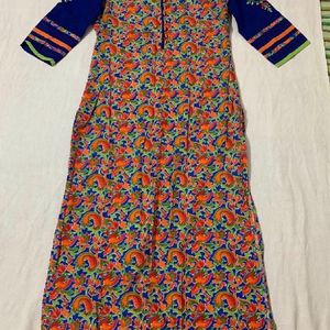 Floral Kurta Multicolour Orange Blue