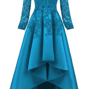 Teal High Low Embellished Gown