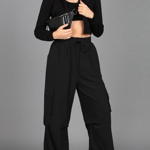 Black Baggy Fit Parachute Pants