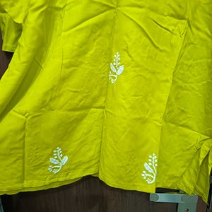 Chickenkari Work Lime Green Short Kurti XL Size