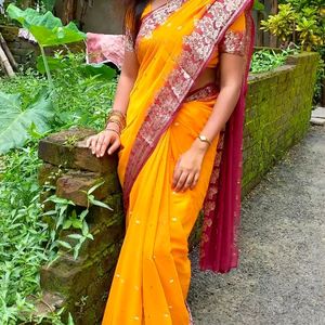 yellow Georgette saree