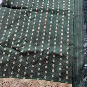 Banarasi Silk Saree In Bottle Green