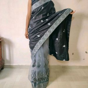 Black And Gray Partywear Saree 🖤