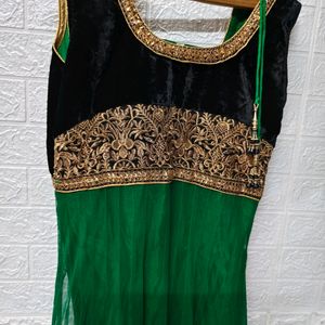 Majestic Green and Black Anarkali M Size