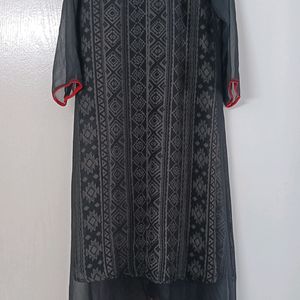 Layered Kurta/Dress - Black & Beige w Pop Of Red