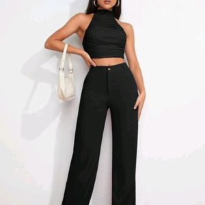 KOTTY Women Regular Fit Black Flared Trousers