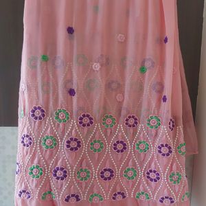 Pink Marbadi Sari With Blouse