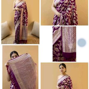 Purple Soft Lichi Pattu Silk Saree