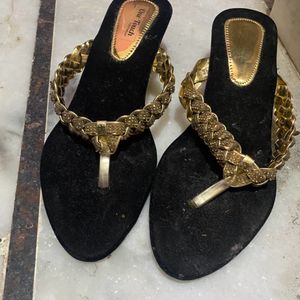 Black And Golden Sandal