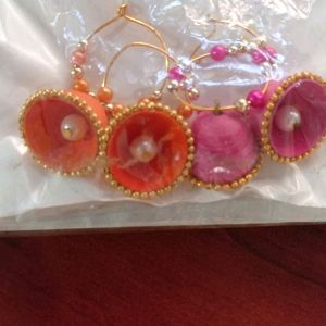 Quilling Paper Earrings Pink And Orange, Set Of 2