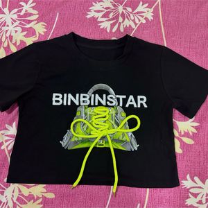 Binbinstar Black Crop Top With Shoelace Detail