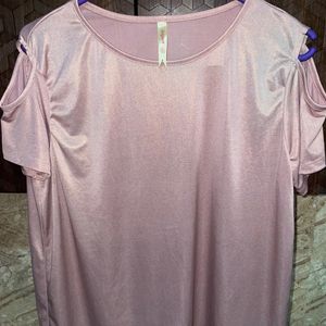 A classy and trendy light Pink blingy knit tee with a Off shoulder sleeves