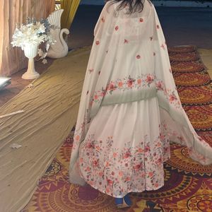 3 Piece Traditional Wear White Floral Print Dress