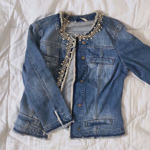 y2k beaded denim overcoat