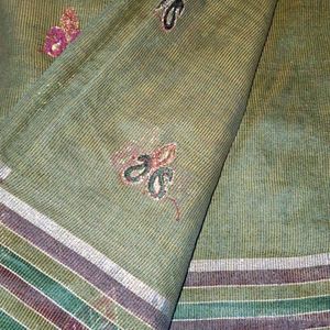 Olive Green Purple Embroiderey Saree