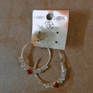 Earrings Red With White Pearl