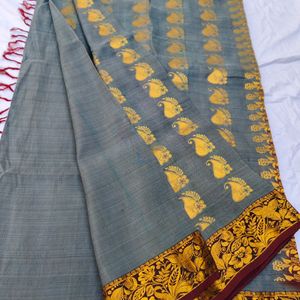 Pure Kanjeevaram Grey Silk Saree