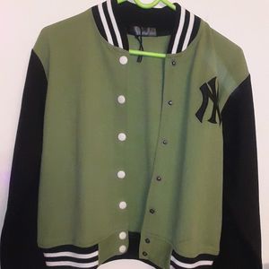 Sage Green Varsity Jacket Unisex Button Up