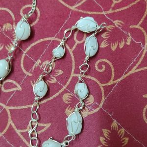 White Stone Necklace, Earing And Bracelet Set