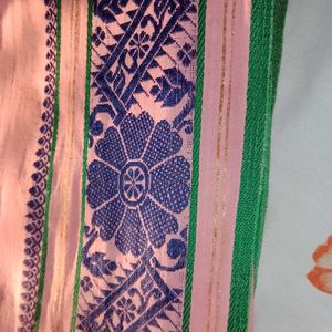 Pure Cotton Salmon Pink Handloom Saree