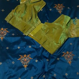 Navy Blue Saree With stitched Blouse