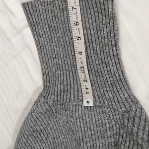 Women Grey Long Ribbed High Neck Sweater Dress