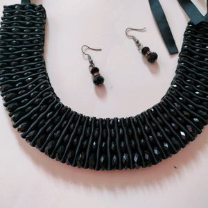 Ribbon Beads Necklace With Earrings