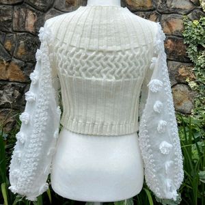 Sheer Sleeve Knitted Sweater