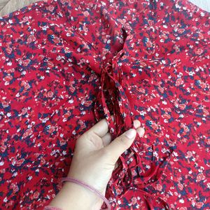 Red Printed Over Size Top For Women