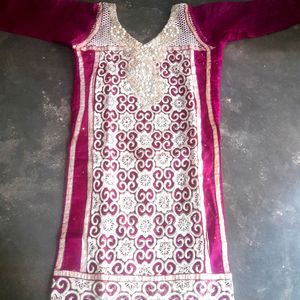 Rose Color Net With Inner Kurti