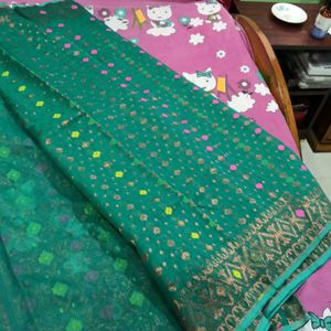 Brand new Jamdani Sari Copper zari Allover Work
