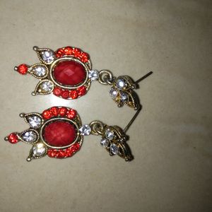 Red Colour N Bronze Plating Earrings