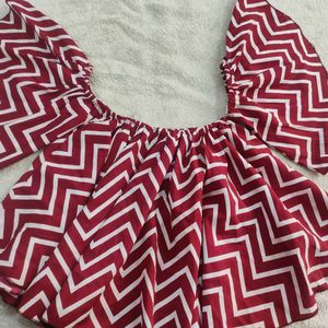 Berrylush Red Printed Bardot Top