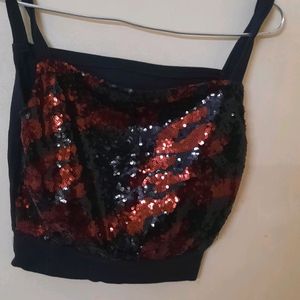 Black Red Sequinned Top