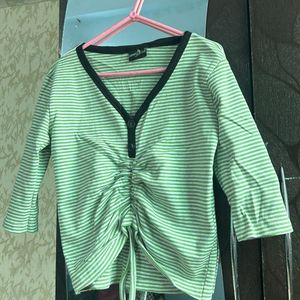 Green Color Top With White Lines Design