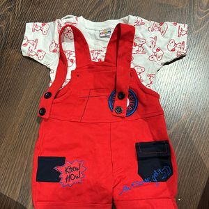 Red Dungaree Set