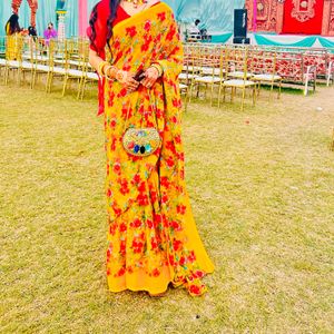 Beautiful Yellow Floral Print Saree