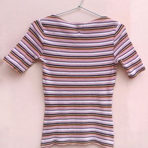 Pink stripes ribbed top