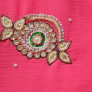 Rose pink colour heavy work saree with 32" blouse
