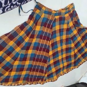 Heavy Pure Cotton Checks Full Skirt Multi Colour